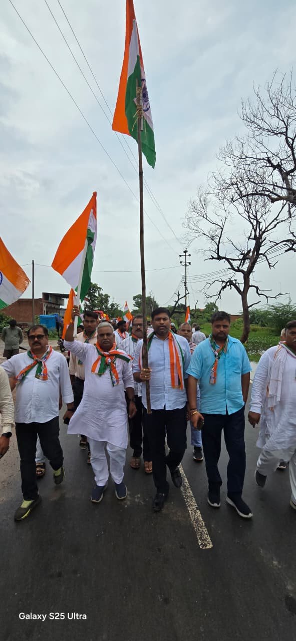 हाथों में तिरंगा लिए लोग